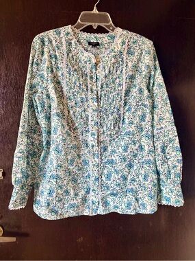 Talbots green blue floral long sleeve shirt LP